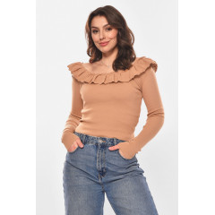 Кофта жіноча з рюшами однотонна бежевого кольору Fashion 7142 42-44 Бежевий (210186)