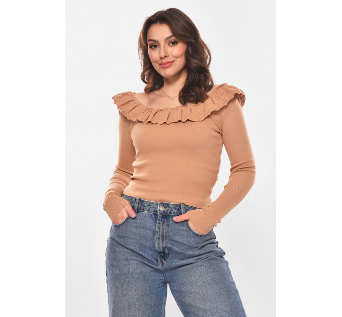 Кофта жіноча з рюшами однотонна бежевого кольору Fashion 7142 42-44 Бежевий (210186)