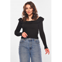 Кофта жіноча з рюшами однотонна чорного кольору Fashion 7139 42-44 Чорний (210190)