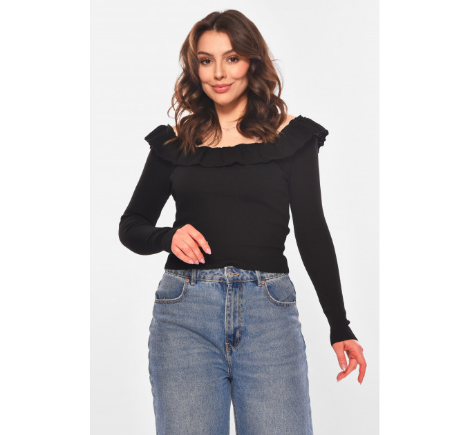 Кофта жіноча з рюшами однотонна чорного кольору Fashion 7139 42-44 Чорний (210190)