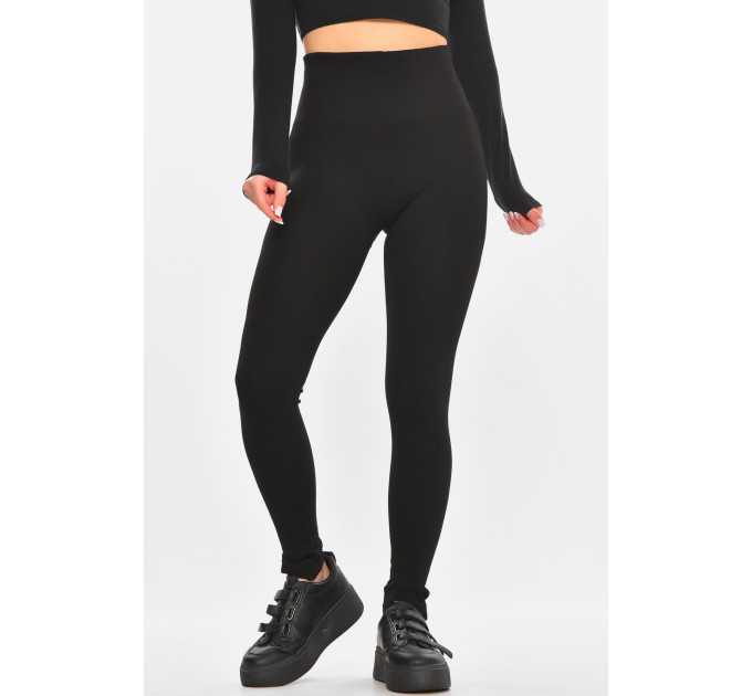 Лосини жіночі однотонні на флісі чорного кольору Fashion B926++ OneSize Чорний (212465)