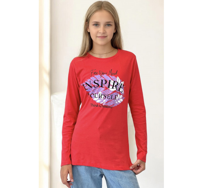 Лонгслів дитячий для дівчинки коралового кольору KIDS м05 140 (32 р) Кораловий (196547)