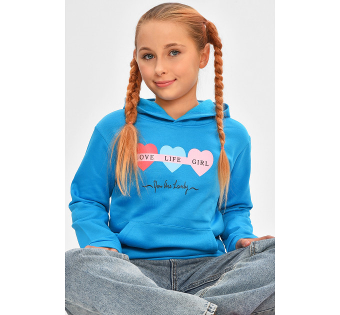 Світшот дитячий для дівчинки на флісі бірюзового кольору KIDS 202 140 (32 р) Бiрюзовий (206031)