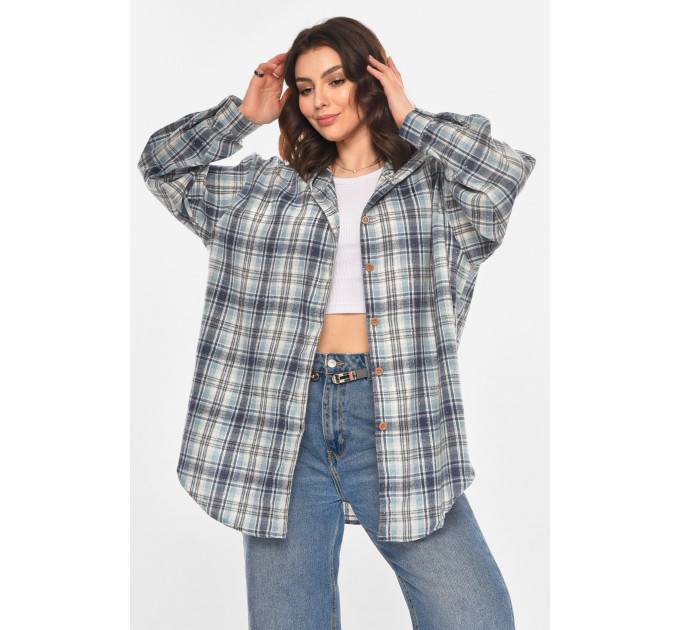 Сорочка жіноча напівбатальна блакитного кольору зі стразами Fashion 7758 6XL Блакитний (212351)