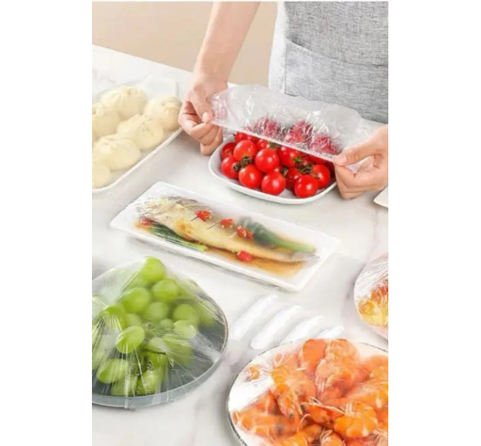 Універсальні кришки пакети на гумці для зберігання продуктів у холодильнику 50шт ААА (209128)